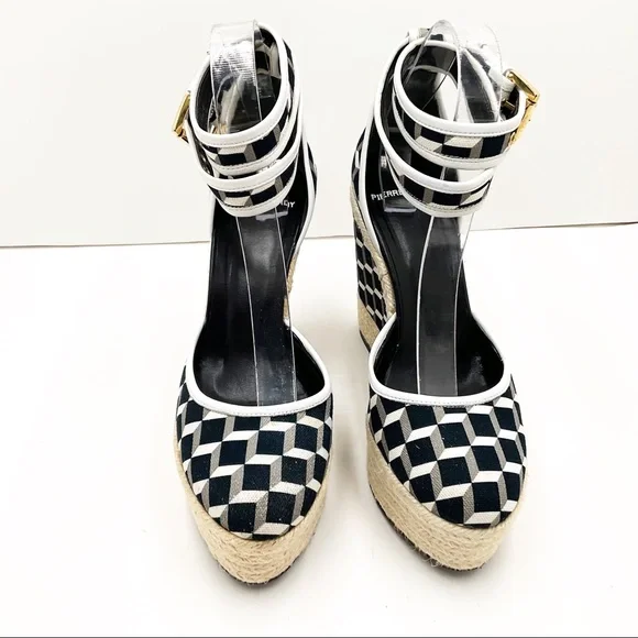 {Pierre Hardy} Canvas & Leather Cubed Print Espadrille Wedges - Picture 15 of 16